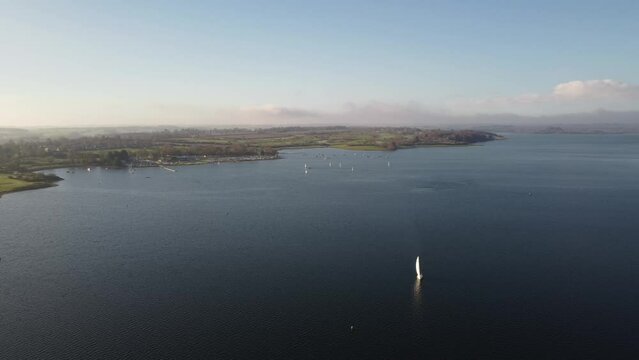 Aerial video over the lake at Rutland Water Oakham UK