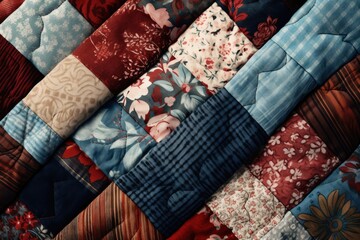 A patchwork of various fabric patterns in a rustic style,  fabric patterns, AI generated