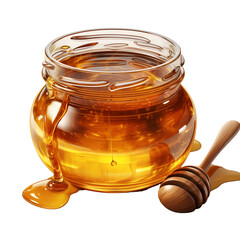 jar of honey and wooden spoon on transparent background, PNG file