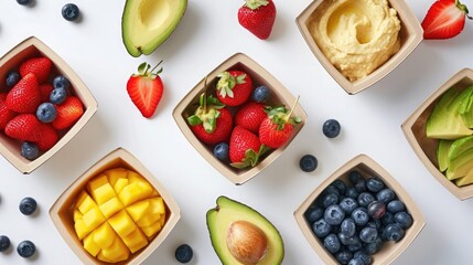 Fresh fruits in a box, isolated, featuring apple, strawberry, mango, blueberry, avocado 🍎🍓🥭🫐🥑 Enjoy a colorful and healthy assortment! #FruitBox