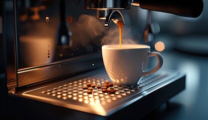 Coffee being brewed, freshly poured from a coffee maker ☕️✨ Enjoy the aroma and warmth of a perfect cup! #CoffeeTime - obrazy, fototapety, plakaty