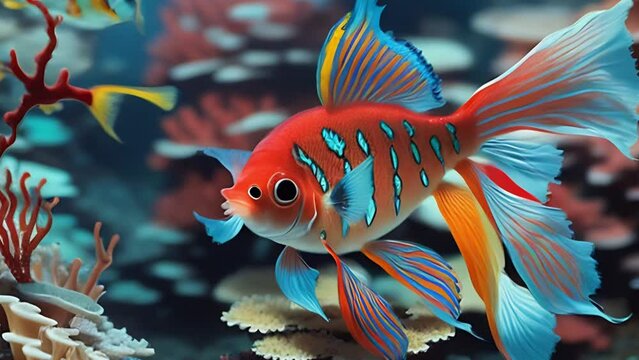   Goldfish in aquarium. Beautiful goldfish swimming in the water.

