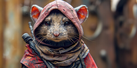 Obraz premium Close-up of an anthropomorphic ninja mouse 