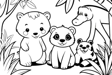 Obraz premium panda in the forest. Happy Animals Playing Together