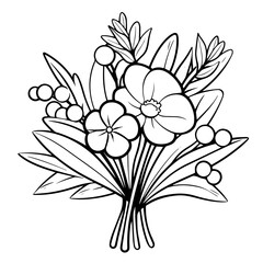 Stylish outline icon of an elegant flower bouquet, perfect for floral designs.