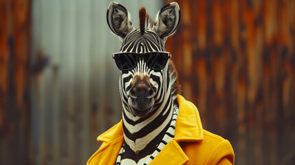 Zebra in Striped Attire and Cool Sunglasses Posing with Style