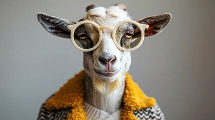 Charming Goat in Sweater and Glasses with a Fashion-Forward Look