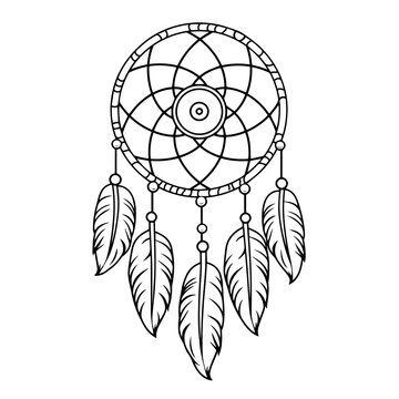 Whimsical outline icon of a dream catcher, perfect for bohemian designs.