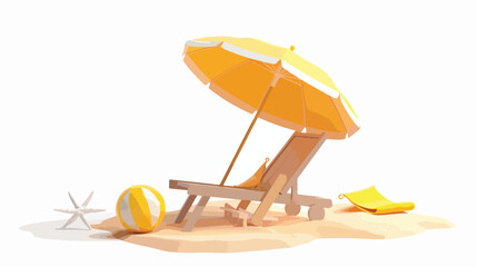 3d Vector Beach Chair Yellow Umbrella and Ball Summer