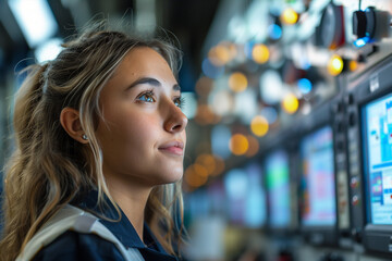 Fototapeta premium Woman Gazing up at a Slot Machine