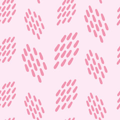 Abstract pink doodle hand drawn shapes seamless pattern. Modern style art background. Simple geometric shapes repeat pattern. Trendy texture wallpaper design. Vector illustration