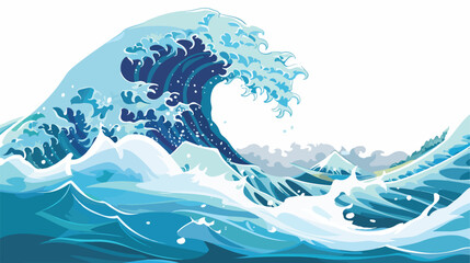 A big wave. Vector tsunami drawing flat vector isolated - obrazy, fototapety, plakaty