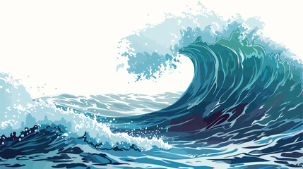 A big wave. Vector tsunami drawing flat vector isolated - obrazy, fototapety, plakaty