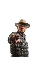 Senior farmer pointing his hand forward