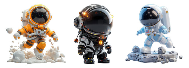 set 3d cartoon character animation, cute little astronaut, generative ai