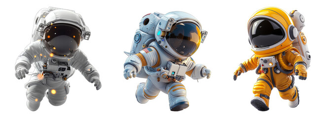 set 3d cartoon character animation, cute little astronaut, generative ai