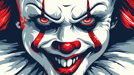 Aggressive scary smiling clown with red eyes and nose - obrazy, fototapety, plakaty