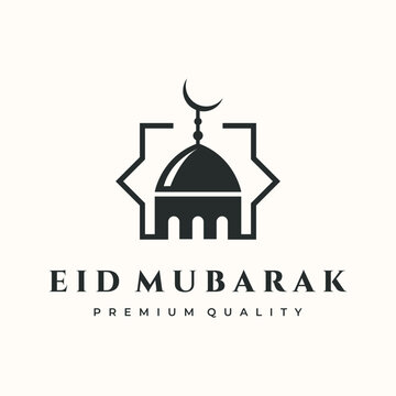 ramadan mosque vintage logo vector minimalist illustration design, ramadan kareem of islamic logo design