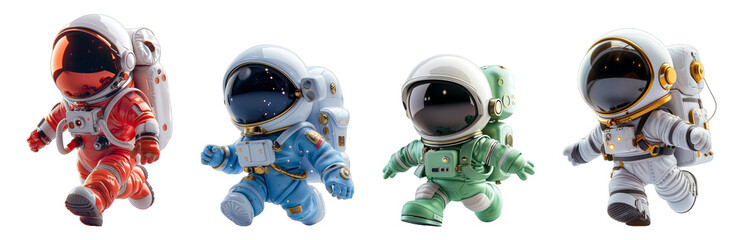 set 3d cartoon character animation, cute little astronaut, generative ai