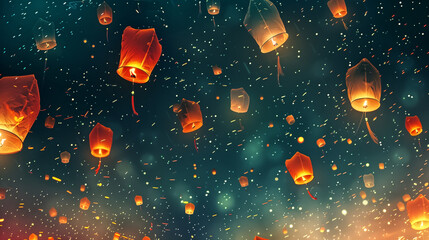 Yee Peng Festival pattern, colorful Yee Peng Festival in the nig