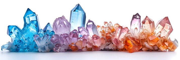 Multicolored macro crystals, semi-precious stones. Crystal background, colorful spiritual