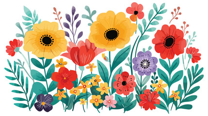 Beautiful decorative flowers flat vector isolated on
