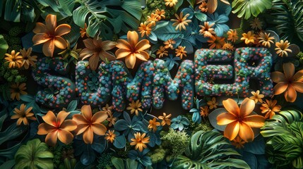 Naklejka premium Artistic floral arrangement spelling 