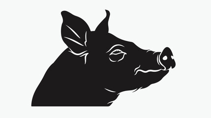 Black silhouette of head of pig flat vector isolated