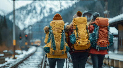 Three People Walking on Train Tracks