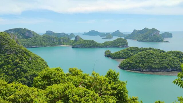 Landscape nature view point of Angthong Islands National Marine Park from Pha jun jaras nature trail Koh Was Ta Lup or Cow Sleep Island - Best spot Beautiful scene of Samui Thailand Travel 