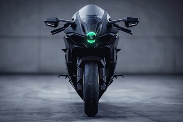 a black motorcycle with green light