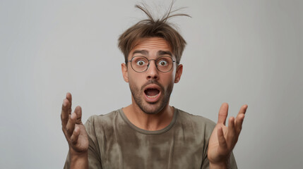 Confused, question and why, man on white background, body language and facial gesture for risk decision, shrug and reaction. Uncertainty, unsure and frustrated model, doubt and confusion.