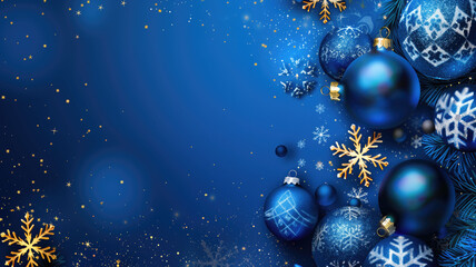 blue christmas background with snowflakes and christmas balls Generative AI