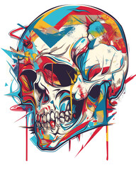 Abstract watercolor graffiti Skull vector Illustration T-shirt Print Design white background