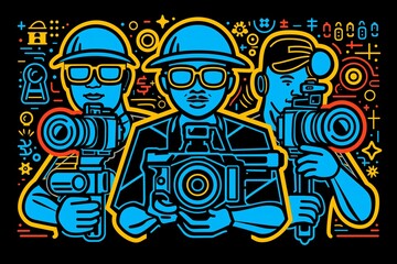 Colorful Trio of Soldiers with Cameras