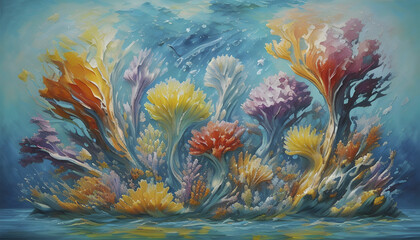 Impasto oil painting of the underwater world.