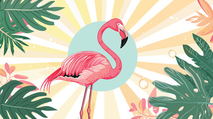 Bright tropical flamingo postcard against the Background