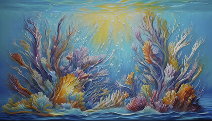 Obraz na płótnie Canvas Impasto oil painting of the underwater world.