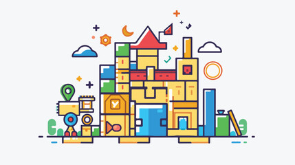 Build craft develop developer game Flat Color Icon vector