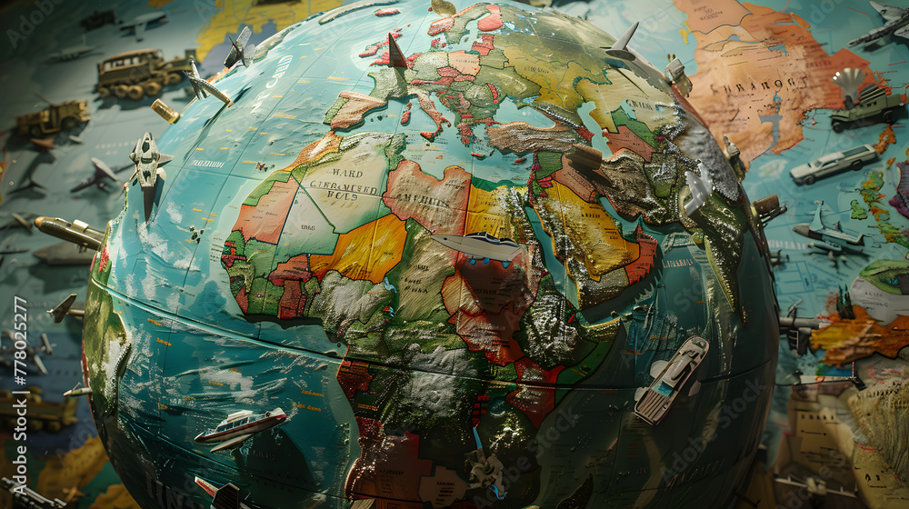 Poster a globe with multiple wars depicted on it