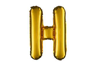 Helium gold balloon letter H isolated on white.