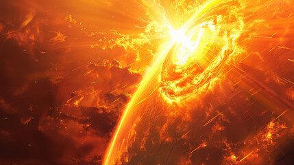 Solar flare effect on global climate, abstract, - obrazy, fototapety, plakaty