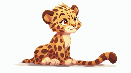 Cartoon cute baby leopard sitting flat vector isolated - obrazy, fototapety, plakaty