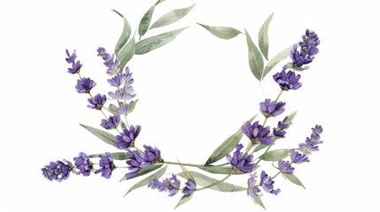 Elegant lavender and sage wreath within a minimalist square frame, watercolor style,