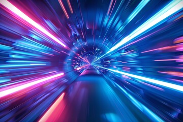 Fototapeta premium Example: Retro 3D Tunnel Space Warp Hyper Neon. Generative Ai