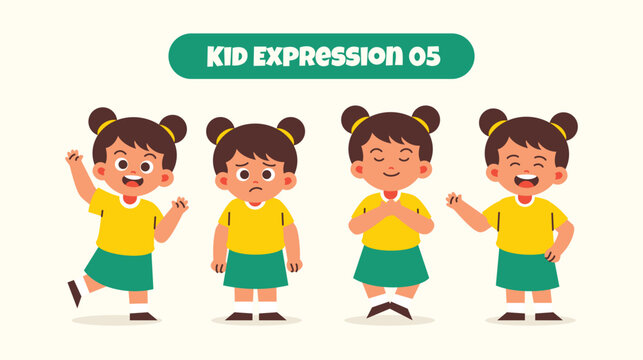 Girl Kid in Various Expressions and Gesture