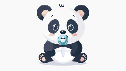 Cartoon cute little panda sucking on a pacifier flat