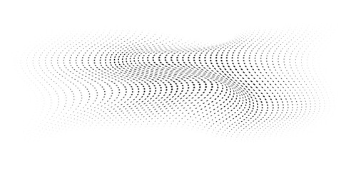 Flowing Wave Dot Halftone Pattern: Curve Gradient Shape on Transparent Background. Suitable for AI, Tech, Network, Digital, Science, and Technology Themes - obrazy, fototapety, plakaty