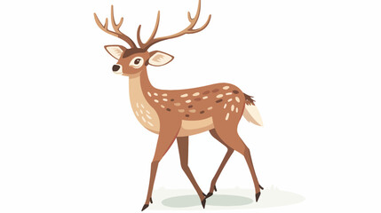 Cartoon deer walking on white background flat vector