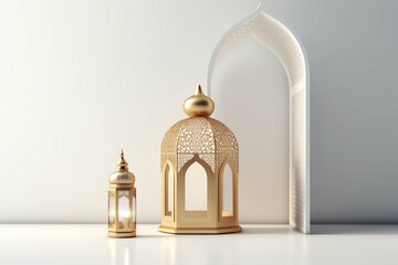 Eid mubarak and ramadan kareem greetings with islamic lantern and mosque. Eid al fitr background